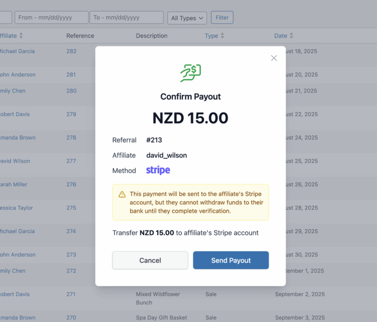Payment modal with real-time account validation